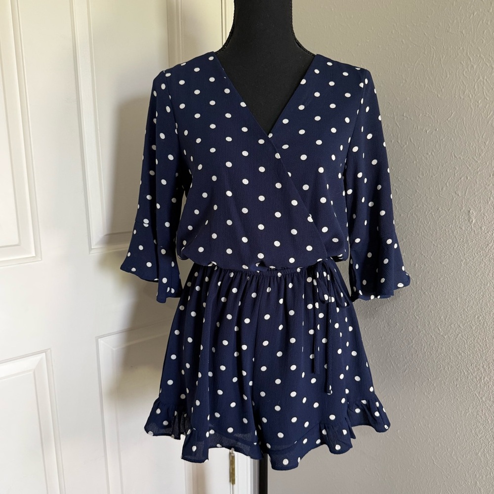 Navy Polka Dot Romper